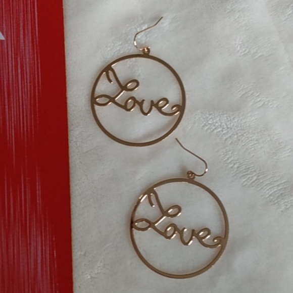 Novelty Gold Tone Love Hoops and Drop Dangle Orb Earrings - Picture 2 of 7